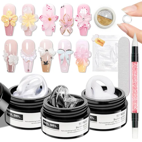Vista 20 de Gel Constructor Sólido para Uñas - Gel de Arte de Uñas 3D Claro Transparente Antiadherente para Manos para Tallado, Moldeado, Patrones