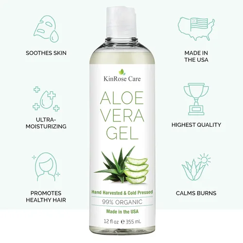Vista 2 de KinRose Care, Gel de Aloe Vera Orgánico de 12 oz para Rostro, Piel, Cabello y Alivio de Quemaduras Solares - De Aloe Vera 100 Por Ciento Puro