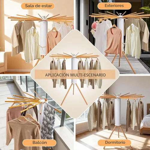 Vista 7 de ZOFGENOW Estante de secado de ropa, soporte plegable giratorio con 16 brazos, color blanco