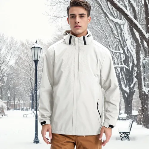 Vista 2 de Men's Waterproof Lightweight Rain Jacket Removable Hooded Windbreaker Raincoat Outdoor Windproof Casual Jacket