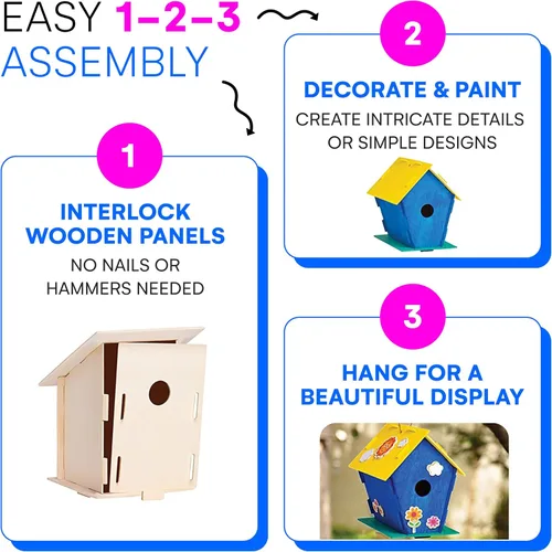 Vista 5 de Neliblu Paquete de 2 kits de casa de pájaros para niños, 6.1 x 5.9 x 3.0 pulgadas, manualidades y decoración de jardín, precortados, fáciles