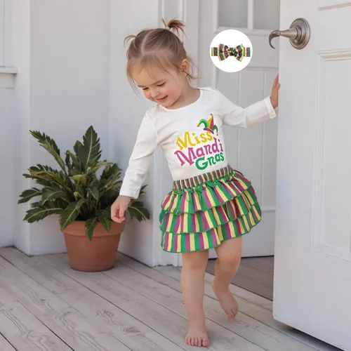 Vista 9 de Sasaerucure Conjunto de ropa de 2 piezas para bebé y niña pequeña con falda tutú a rayas