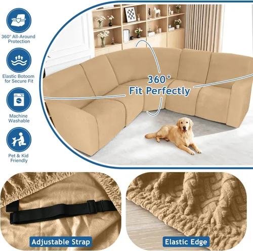 Vista 6 de ALIECOM Fundas 100% impermeables para sofá seccional reclinable, forma de L, elásticas, para esquina, funda para sofá seccional reclinable, lavable