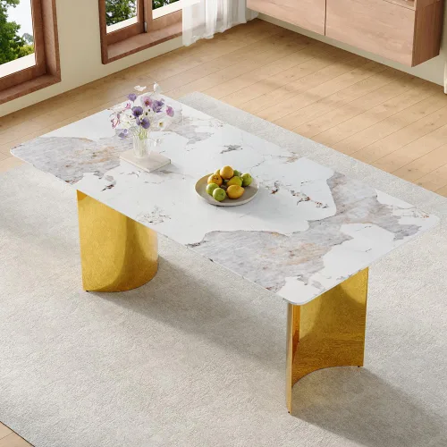 Vista 8 de gopop Mesa de comedor de altura de barra, mesa de comedor de mármol para mesa texturizada marmolizada de 6,1.77 pulgadas de grosor con base de MDF