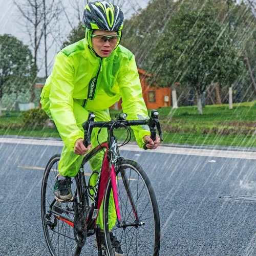 Vista 4 de ROCKBROS Chaqueta de lluvia de ciclismo para hombre, pantalones de ciclismo 100% impermeable, traje de ciclismo transpirable, pantalones para lluvia