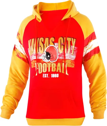 Vista 3 de Sudadera con capucha para mujer, cuello en V, suave, cálida, color rojo y amarillo