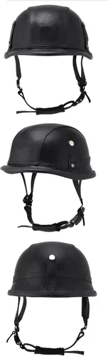 Vista 2 de medio casco vintage de cuero y antiparras vintage para motocicleta, casco para biker, cruiser, scooter, touring