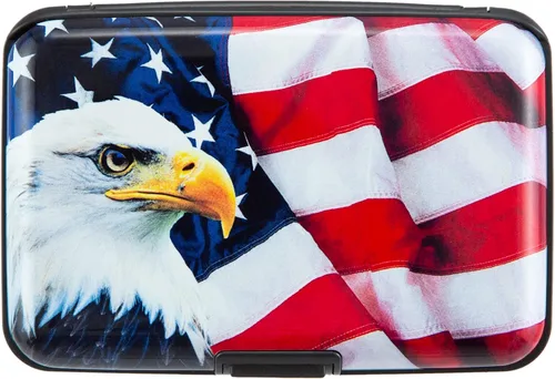 Vista 2 de Kaabao Aluminum Wallet RFID Blocking Slim Metal Business ID Credit Card Holder Hard Case (Bald Eagle on American Flag)