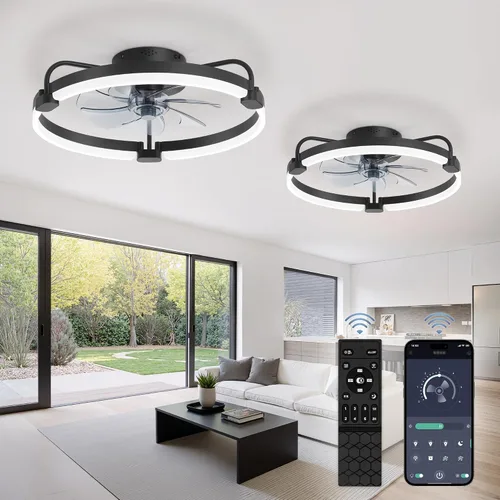 Vista 15 de LEDIARY Ventiladores de techo de 24" con luces y control remoto, luz LED de Dorado