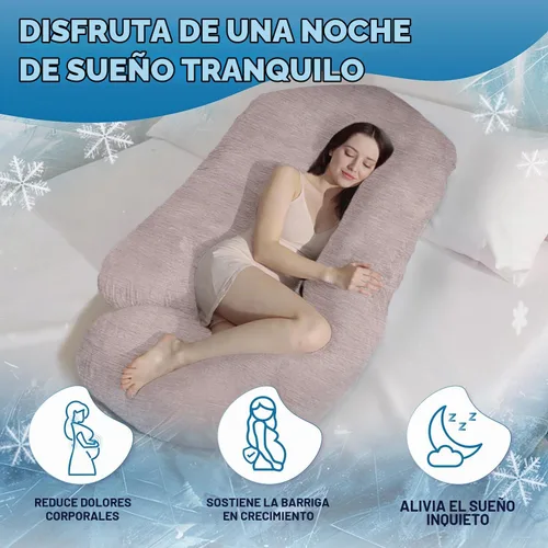 Vista 2 de Almohadas de embarazo para dormir – Almohada de maternidad de 57 pulgadas para mujeres embarazadas con funda extraíble lavable – Soporte para Beige