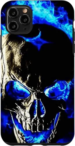 Vista 11 de iPhone 15 cabeza de calavera con fuego azul esqueleto gótico amantes decoración caso
