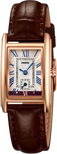 Vista 21 de Reloj de cuarzo para mujer Carlien, elegante reloj de vestir rectangular con correa de cuero y corona de cristal azul Rosa Negro