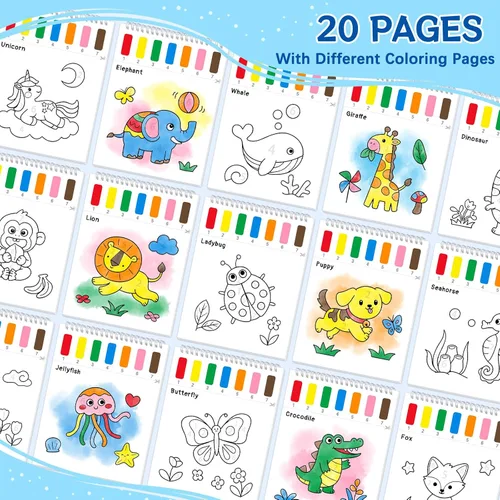 Vista 2 de Libros para colorear con pintura al agua para niños, juegos de papeles de pintura de acuarela sin desorden para niños pequeños, kit de pintura
