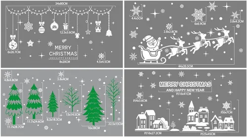 Vista 3 de Kaxich Calcomanías navideñas para ventana, decoración de ventana de Navidad, decoraciones de Navidad, copos de nieve, Papá Noel, para ventanas