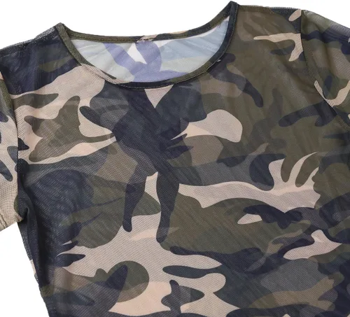 Vista 8 de iiniim Lencería para mujer, diseño de camuflaje con abertura lateral, malla transparente