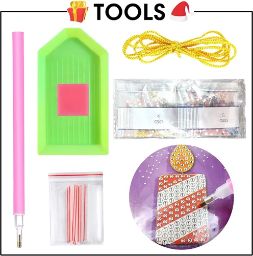Vista 4 de SKRYUIE Kit de pintura de diamantes para bricolaje, tarjetas colgantes colgantes para árbol de Navidad, para adultos y niños, kits de arte