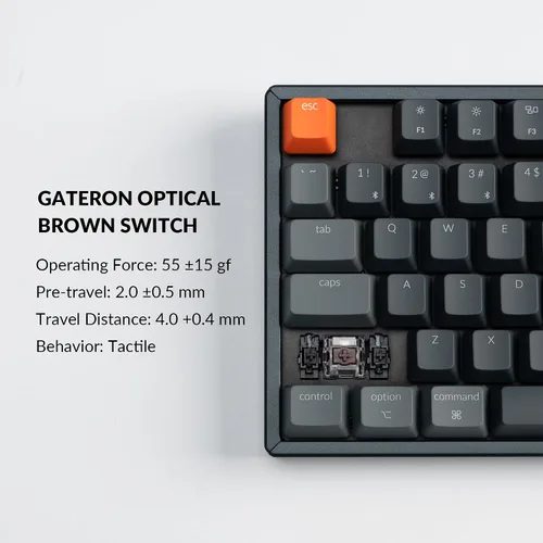 Vista 8 de Keychron Teclado mecánico inalámbrico K8, diseño sin llave de 87 teclas Bluetooth/con cable RGB retroiluminado con interruptor óptico marrón Gateron