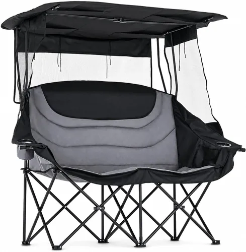 Vista 12 de DoCred Silla de playa con toldo plegable, portátil y plegable, con bolsa enfriadora y soporte para tazas, tumbonas de playa reclinables