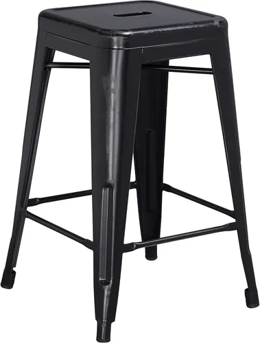 Vista 49 de Taburete de 24 pulgadas de alto para interior y exterior con asiento cuadrado., Metal, Negro