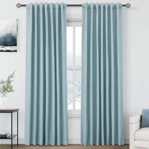 Vista 36 de Nanspring Cortinas de lino 100% opacas para dormitorio, 96 pulgadas de largo, con pestaña trasera, bolsillo para barra, aislamiento térmico, cortina