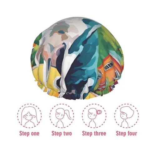 Vista 7 de A Home Dog - Gorro de ducha reutilizable de doble capa impermeable con cordón elástico para limpieza del hogar, cuidado facial, ducha