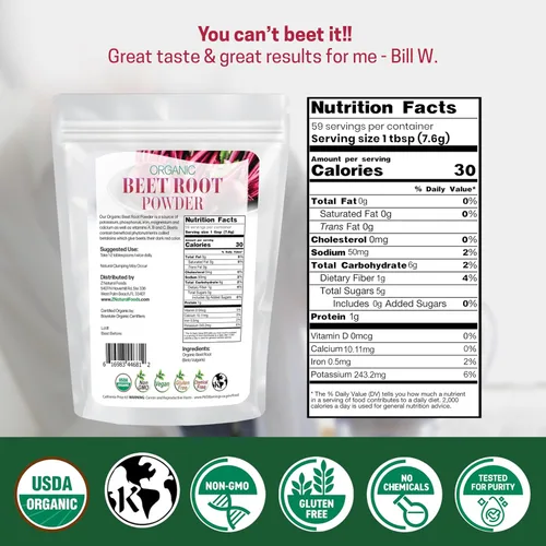 Vista 2 de Z Natural Foods Polvo orgánico de raíz de remolacha – Polvo de remolacha denso en nutrientes con antioxidantes, óxido nítrico para la salud