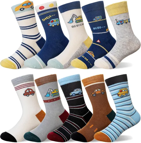 Vista 9 de Eocom Calcetines para bebés y niños pequeños, divertidos calcetines de algodón transpirable para regalo, 10 pares