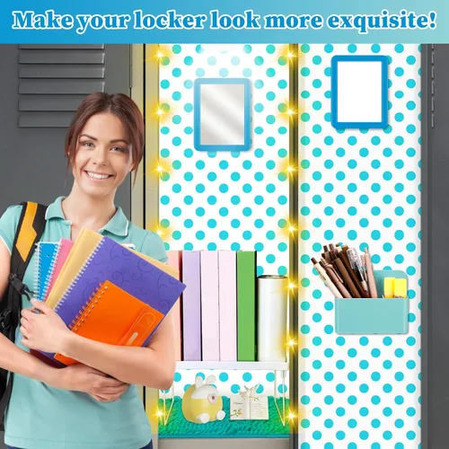 Vista 4 de Chuangdi Organizador de casillero y kit de decoración de 17 piezas de artículos esenciales para el regreso a clases, estante magnético