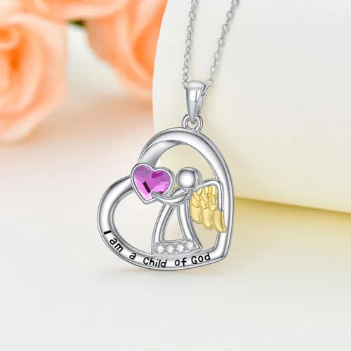 Vista 2 de AOBOCO Collar de plata de ley 925 con ángel guardián, joyería de cumpleaños para mujeres y ella