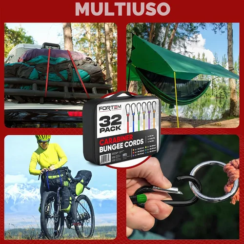 Vista 5 de FORTEM Surtido de cuerdas elásticas con mosquetón, paquete múltiple de 32 cuerdas elásticas, incluye cuerdas elásticas de 18", 24", 30", 36", 48