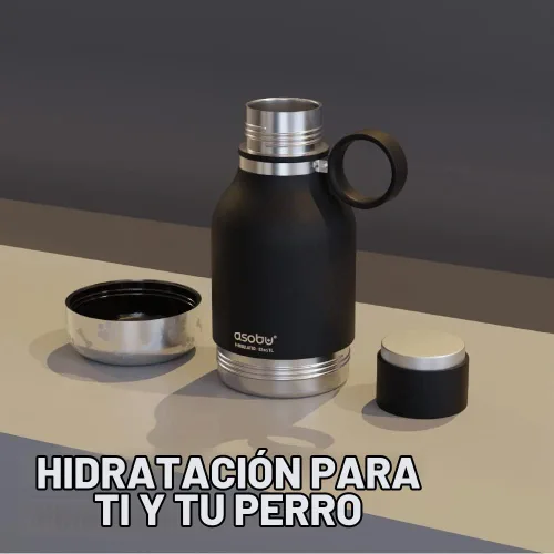 Vista 3 de Botella Buddy de Asobu, una botella de agua aislada de acero inoxidable con cuenco de agua removible para perros y cuenco de almacenamiento