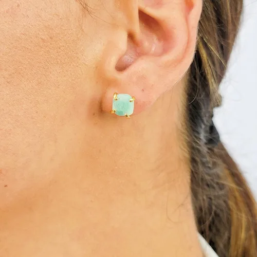 Vista 15 de Aretes de piedra preciosa natural en bruto con oro amarillo sobre plata de ley 925, 6 a 0.276 in, regalo de piedra de nacimiento de calidad genuina