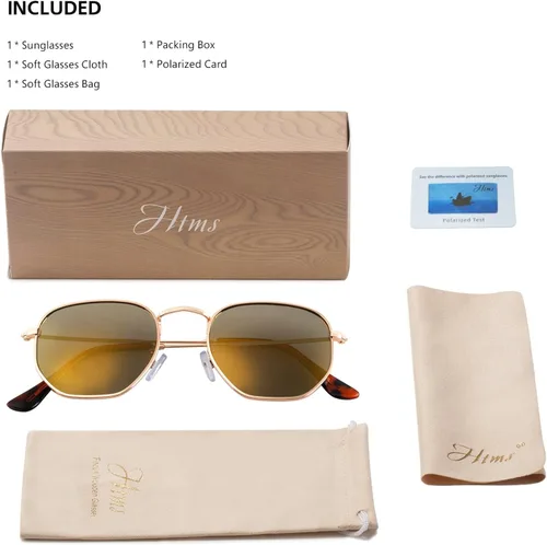 Vista 7 de Hipster. - Lentes de sol polarizados hexagonales para hombre y mujer, diseño geométrico, cuadrados, pequeños, marco de metal vintage, gafas de sol