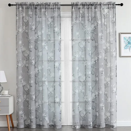Vista 27 de SMILE WEAVER 2 paneles de cortinas traslúcidas turquesa de 45 pulgadas de largo, para sala de estar, cortinas semitransparentes florales