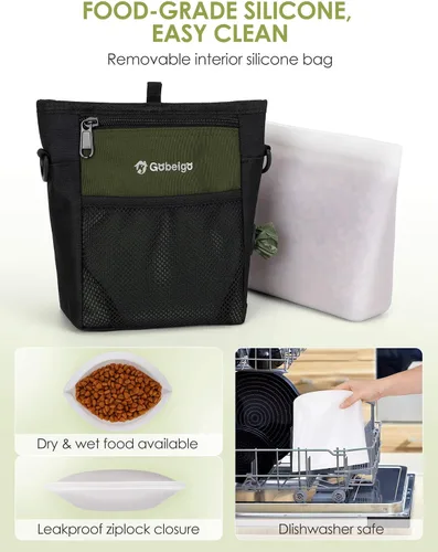 Vista 2 de Bolsa de Golosinas para Perros Gobeigo con Bolsa de Snacks de Silicona, Bolsillo Frontal se Ajusta a Todos los Teléfonos, Bolsa de 4 Tazas con Verde