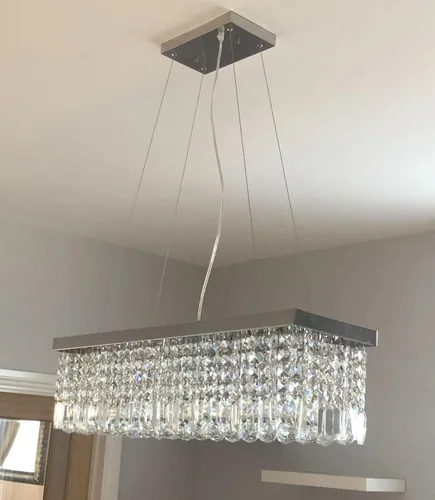 Vista 5 de Dst Lámpara de araña moderna de cristal, elegante lámpara de techo rectangular de lujo, lámpara colgante cromada de montaje empotrado para comedor