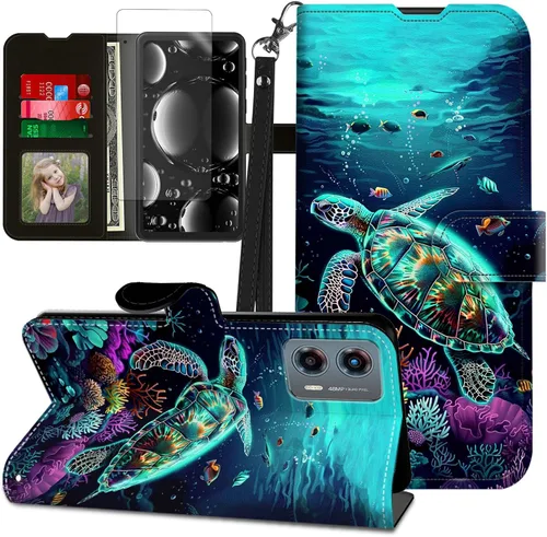 Vista 197 de Funda para Motorola Edge 2022 con protector de pantalla, soporte y tarjetero y correa para la muñeca, funda magnética para Moto Edge 2022 5G UW Lobo