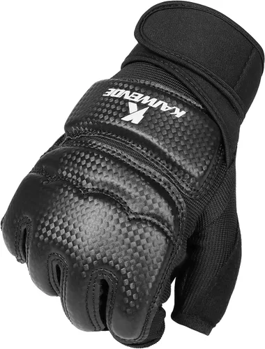 Vista 3 de Guantes de kickboxing de medio dedo, también aptos para entrenamiento de taekwondo, entrenamiento ligero, Muay Thai, artes marciales (Karav MAGA)