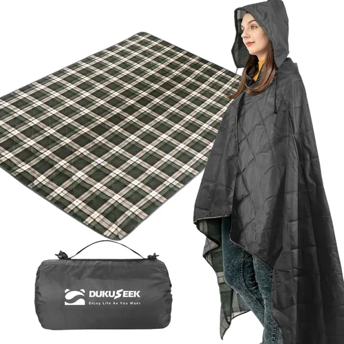 Vista 20 de DUKUSEEK Manta con capucha para exteriores, manta de camping impermeable, acolchada, forro polar grueso, cálida, resistente al viento, a prueba