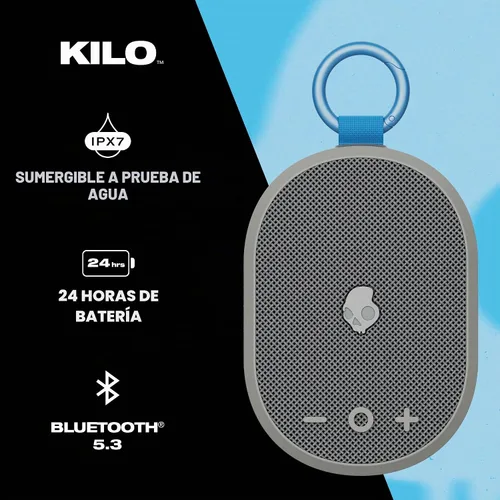 Vista 2 de Skullcandy Kilo - Altavoz Bluetooth inalámbrico - IPX7 Mini altavoz Bluetooth impermeable con batería de 24 horas, radiador pasivo de encendido Gris