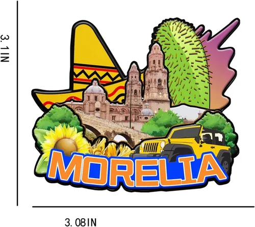 Vista 3 de Morelia México - Imán de madera para nevera 3D, monumentos de viaje, coleccionables, recuerdos hechos a mano, 2030