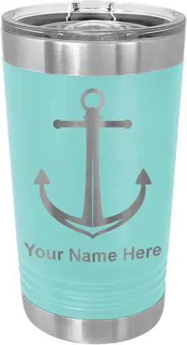 Vista 19 de LaserGram Vaso de pinta aislado al vacío de 16 onzas, ancla de barco, grabado personalizado incluido (negro)