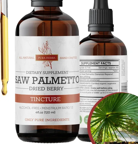 Vista 5 de Pura Herba Saw Palmetto Tintura Extracto de hierbas premium sin alcohol de bayas de palma enana americana Suplemento botánico líquido Fórmula