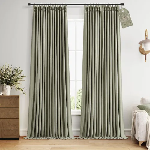 Vista 16 de Nanspring Cortinas plisadas de lino 100% opacas de 96 pulgadas de largo Natural