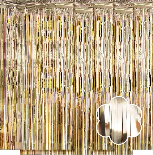 Vista 9 de Paquete de 5 cortinas de papel de aluminio negro de 3.2 x 9.8 pies, cortinas de oropel metálico con flecos, telón de fondo para cabina de fotos