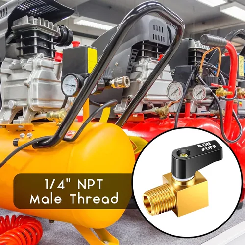 Vista 6 de Válvula de compresor de aire Tondiamo, válvula de drenaje de tanque de aire de bola de metal mini tipo de latón, 1/4 pulgada NPT macho x NPT hembra