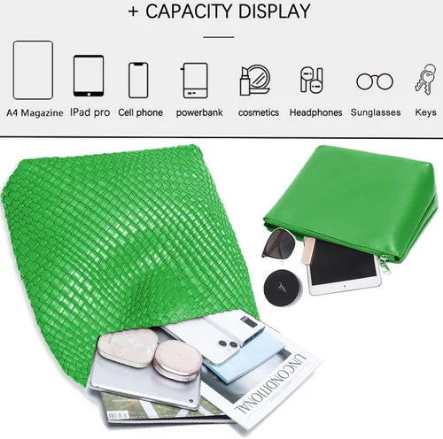 Vista 5 de Bolso de mano de mujer con asa superior de cuero vegano tejido a mano, bolso de hombro de moda, bolso bandolera con bolsa para todos los estilos