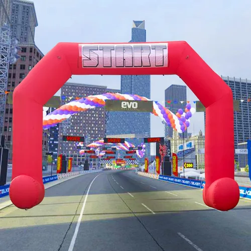 Vista 15 de Arco inflable de 20 pies de línea de acabado verde con potente soplador, arco inflable hexagonal al aire libre para carreras de 5 K, fiesta