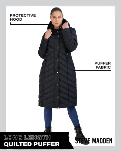 Vista 2 de Madden Girl Chaqueta de invierno para mujer Abrigo largo acolchado maxi acolchado (S-3X)