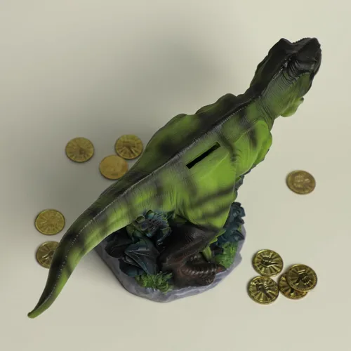 Vista 6 de Gaolinci Alcancía T-Rex, banco de monedas, banco de cambios, figuras decorativas de dinosaurios